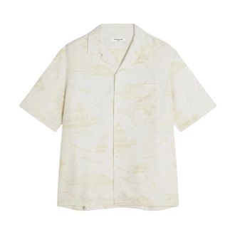 Maison Kitsun&eacute; Short Sleeve Shirts, male, Beige, Size: XL Parisian Map Resort Shirt