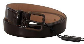 Dolce & Gabbana Womens Black Patent Leather Logo Metal Waist Buckle Belt
