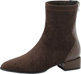 Generic Womens Ankle Boots Square Toe Low Block Heels Suede Back Zip Comfortable Non Slip Wear Resistant Casual Daily Work Shoes,Brown,5.5 UK