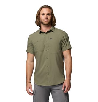 Columbia Mens Silver Ridge Utility Lite Short Sleeve Hiking Shirt, Stone Green, X-Large
