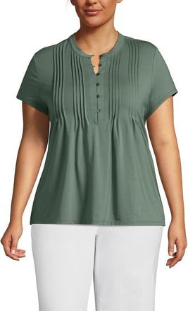 Lands End Plus Size Lightweight Jersey Button Pintuck Top in Lily Pad Green at Nordstrom, Size 1 X