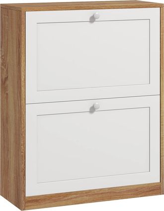OEM Zapatero Estrecho Con 2 Puertas Estantes Ajustables Para 12 Pares De Zapatos 60x24,5x75,5 Cm Natural Y Blanco