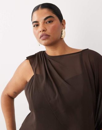 Forever New vestito maxi con maniche a mantella color cioccolato-Blu