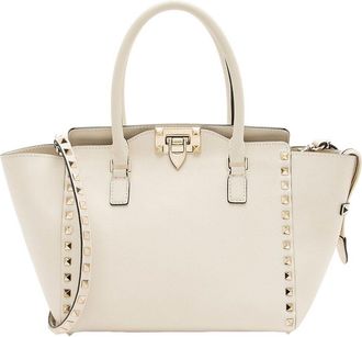 Valentino Garavani Valentino White Calfskin Rockstud Double Handle Small Tote (Authentic Pre- Loved)