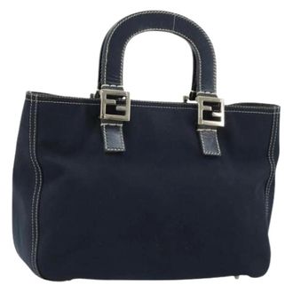Fendi Pre-owned Handbags, female, Blue, Size: ONE SIZE Pre-owned Vintage Canvas Hand Bag