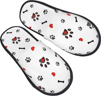 Generic Fluffy Slipper Happy LoveS Day Of Dog Paw Pattern Portable Womens Slippers Soft Lightweight Winter Slippers Bedroom Family M