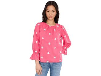 CeCe by Cynthia Steffe Embroidered 3/4 Sleeve Top Womens Clothing Claret Red : SM, Cotton