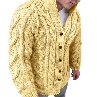Generic Mens Thick Chunky Knit Cardigan Fall Winter Warm Comfy Long Sleeve Cable Knit Cozy Cardigans Sweater Classic Loose V Neck Button Down Knitwear Outerwe