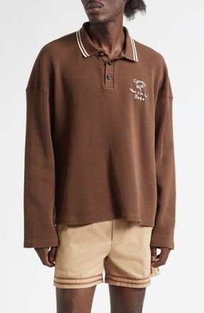 Bode Geneva Waffle Knit Cotton Polo in Dark Brown at Nordstrom, Size X-Large