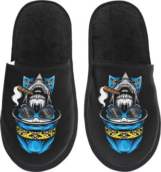 Generic Furry Slippers Smoking Skull Wearing Bucket Hat Slippers Non Slip Unisex House Slipper For Women Mens Bathroom M