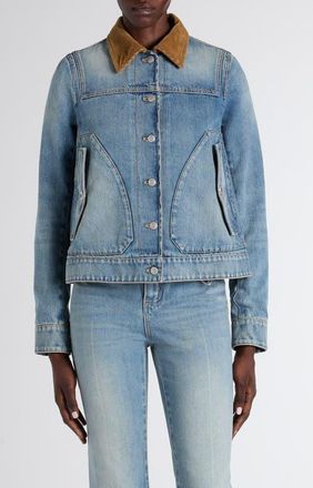 Alexander McQueen Boxy Denim Jacket in Royal at Nordstrom, Size 12 Us