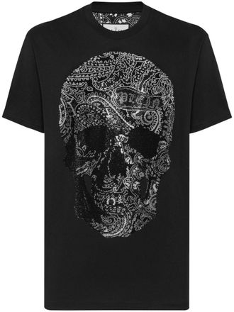 Philipp Plein T-shirt met paisley-doodskopprint en ronde hals - Zwart