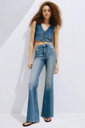 H&M Flared High Waist Jeans in Denim Blue at Nordstrom, Size 10