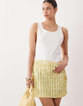 Asos Minigonna gialla decorata con foglie in coordinato-Giallo