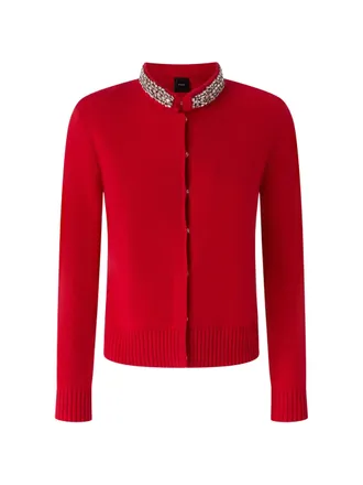 Pinko Colonia Cardigan Red Wool-Blend Cropped Cardigan