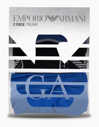 Emporio Armani Mens Emporio Armani 2 Pack Stretch Cotton Trunk Sky Black - Size: 33/32/32