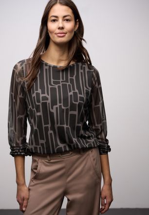 Street One Langarmshirt STREET ONE, Damen, Gr. 38, schwarzest braun, Jersey, Obermaterial: 95% Polyester, 5% Elasthan. Futter: 100% Viskose, gemustert, l&auml;ssig ge