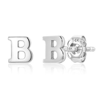 MAX + STONE 14k Yellow or White Gold Small Script Initial Letter Stud Earrings
