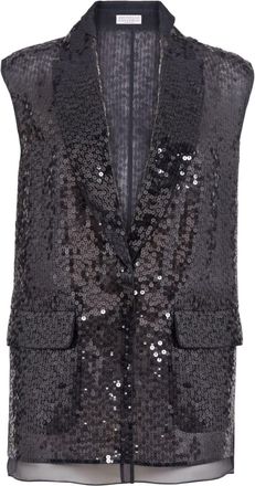 Brunello Cucinelli sequinned silk waistcoat - women - Silk - 40 - Black