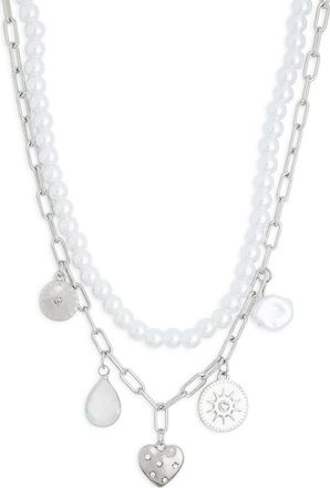 BP. Layered Chain Link Charm Necklace in Rhodium Multi at Nordstrom