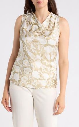 DKNY Cowl Neck Satin Tank in Ivory/Sage at Nordstrom Rack, Size X-Large