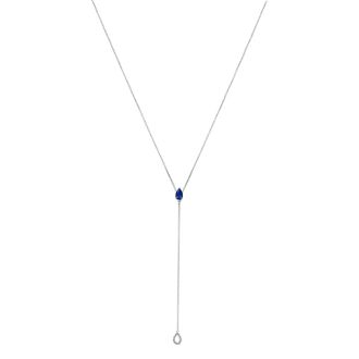 House of Brilliance Sterling Silver Created Blue Sapphire and Diamond Accent Y Necklace