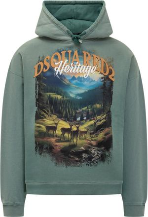 Dsquared2 Green Graphic Hood Sweatshirt