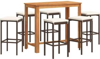 vidaXL Mesa Y Taburetes De Jard&iacute;n 7 Pzas Madera Acacia Rat&aacute;n Pe Marr&oacute;n Vidaxl