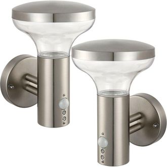 Loops 2 PACK IP44 Outdoor LED Lamp Stainless Steel Wall PIR Light Porch Cool White