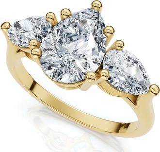 Pompeii3 2Ct TW Pear Shape Three Stone Diamond Engagement Ring in 14k Gold Lab Grown