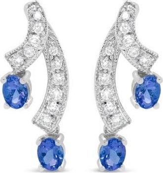 House of Brilliance 14K White Gold Oval Shaped Natural Blue Diamond Double Drop Stud Earrings at Nordstrom
