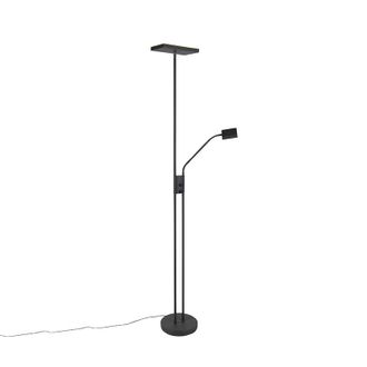 QAZQA Moderno L&aacute;mpara De Pie Moderna Negra Con Led Y Regulador Con Luz De Lectura - Jazzy Acero /vidrio Cuadrada /alargada Incluye Led Max. 1 X 18 Watt - Qa