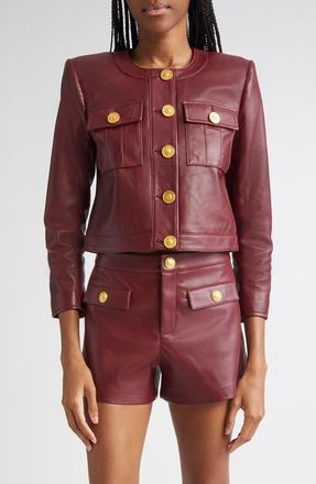 L'agence Deidra Lambskin Leather Crop Jacket in Black Cherry at Nordstrom, Size 14