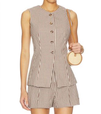 Astr Karan Longline Vest In Brown Checker