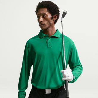 Nike Mens Par Dri-FIT Long-Sleeve Golf Polo in Green | IQ7062-365