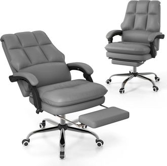 Costway Ergonomic Office Chair PU Leather Computer Chair w/Swivel Seat-Gray