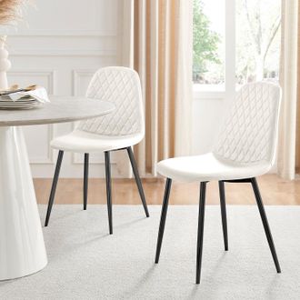 Furniturebox 2x Corona Black Leg Faux Leather Dining Chair in White