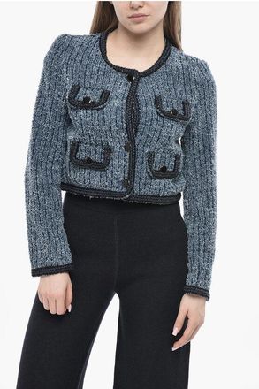 Self Portrait Tweed Cardigan with Flap Pockets size 40