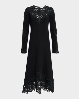 Sea New York Adelina Battenberg Lace Merino Wool Midi Dress