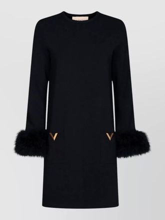 Valentino Garavani v logo feather detail knit dress