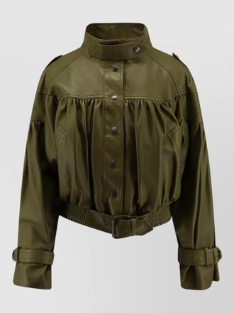 Chlo&eacute; short leather jacket elastic waist buckle
