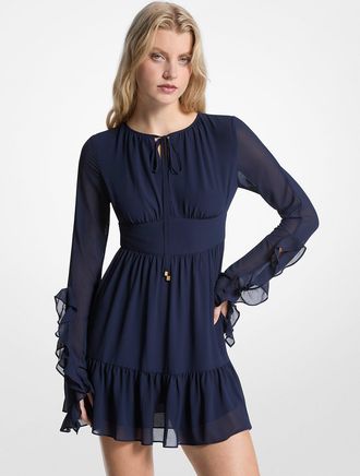 Michael Kors Ruffled Georgette Long-Sleeve Dress