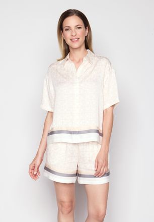 Joop Kurzarmshirt JOOP, Damen, Gr. 34, goldener print, Web, Obermaterial: 100% Lyocell, bequem h&uuml;ftlang, ohne Ausschnitt, Shirts Kurzarmshirt, mit kurzem &Auml;