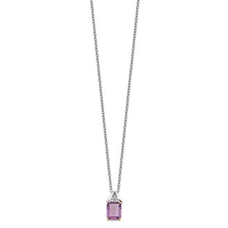 Diamond2Deal Sterling Silver with 14K Accent Amethyst and Diamond Pendant Necklace