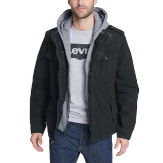 Levi's Trucker Jacket Mens Black Cotton Blend Sherpa Lined Hooded MOT32
