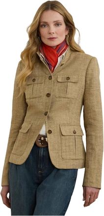 Ralph Lauren Herringbone Linen Jacket In Light Brown/tan