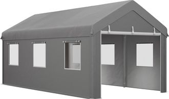 OUTSUNNY Carpa Garaje Port&aacute;til 6x3 M, Garaje Exterior Para Coche Impermeable, Con Paredes Laterales Desmontables Y 2 Puertas Enrollables Y 6 Ventanas