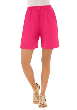 Roaman's Plus Size Soft Knit Pull-On Short in Pink Burst at Nordstrom, Size Medium