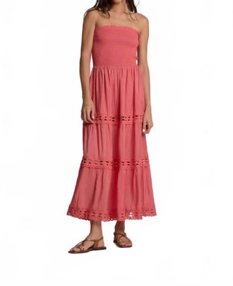 Elan Tiered Strapless Dress In Bright Pink Coral