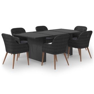 vidaXL Set Da Pranzo Da Giardino 7 Pz In Polyrattan Nero - Vidaxl